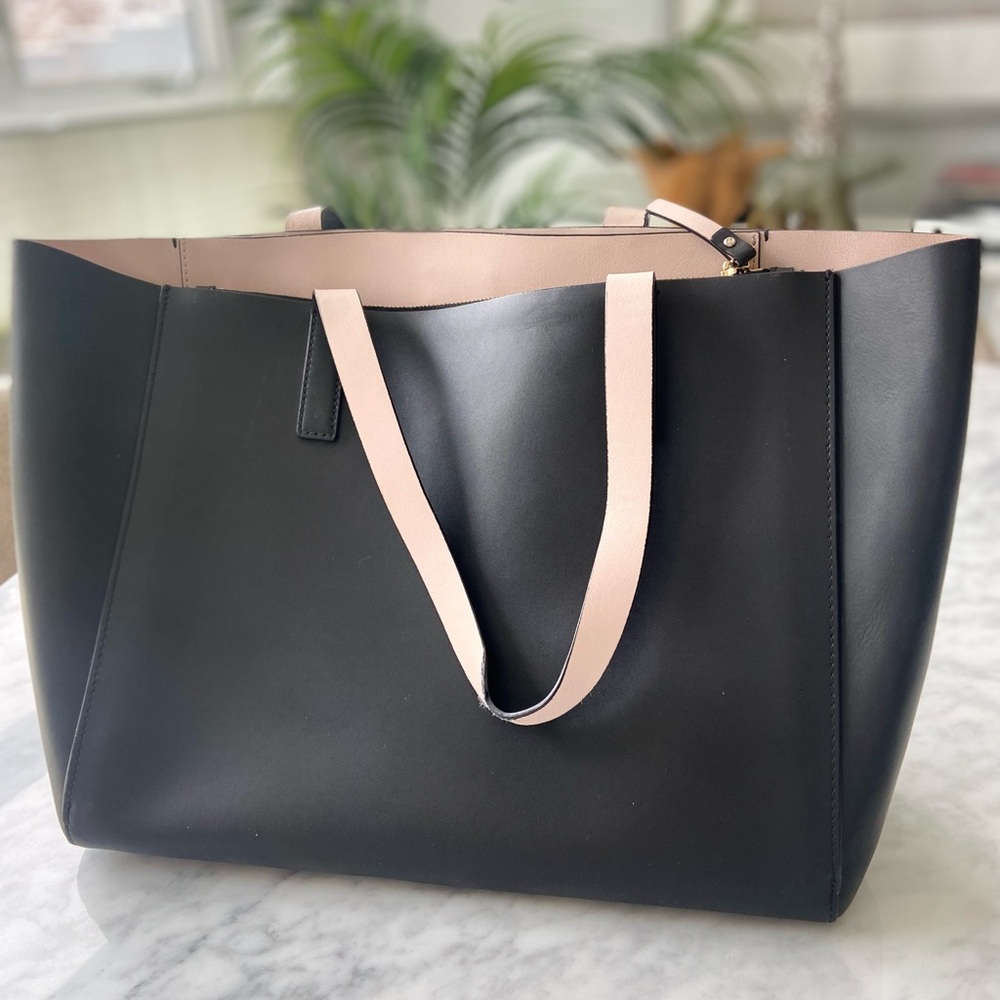 KATE SPADE Nelle Putnam Drive Leather Tote Black With Pink Interior GUC *Flaw - Picture 2 of 10